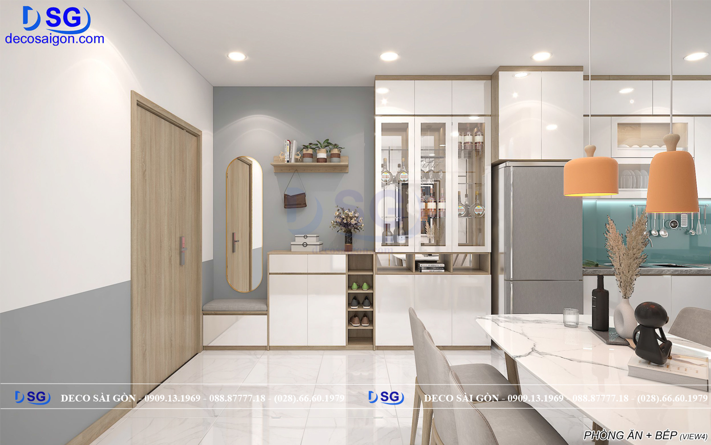 Thiết kế thi công nội thất phòng khách kết hợp tủ bếp nhà anh Vân quận 10 (hình 4)