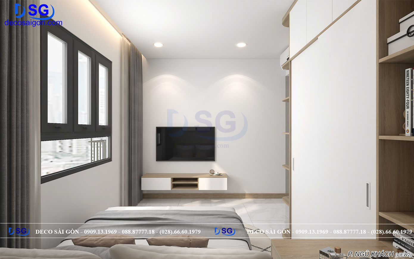Thiết kế thi công nội thất phòng ngủ khách nhà anh Vân quận 10 (hình 2)
